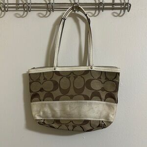 Y2K Coach White and Tan Logo Shoulder Bag B0968-F13548